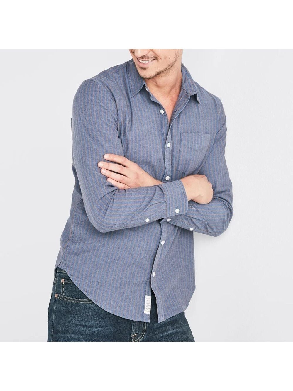 Lucky Brand Ballona Railroad Shirt Blue Striped Long Sleeve Button Up, size L